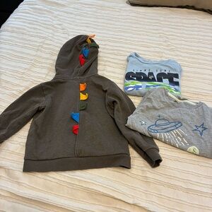 Bundle of 3 items for boys! Size 5T. Includes 2 long sleeve shirts & Dino hoodie
